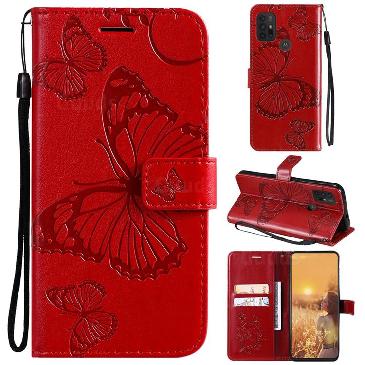 Embossing 3D Butterfly Leather Wallet Case for Motorola Moto G30 - Red