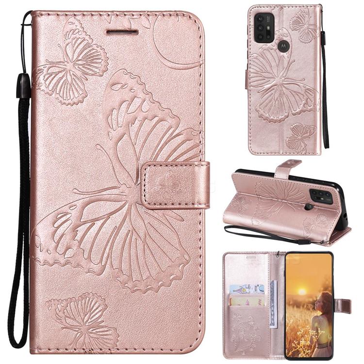 Embossing 3D Butterfly Leather Wallet Case for Motorola Moto G30 - Rose Gold