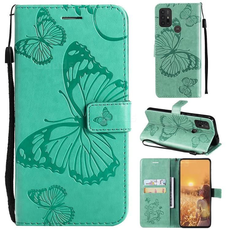 Embossing 3D Butterfly Leather Wallet Case for Motorola Moto G30 - Green
