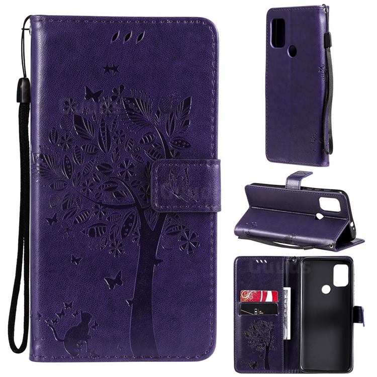 Embossing Butterfly Tree Leather Wallet Case for Motorola Moto G30 - Purple