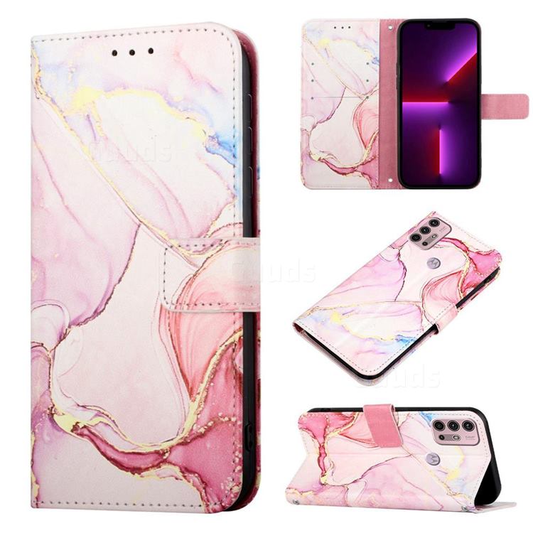 Rose Gold Marble Leather Wallet Protective Case for Motorola Moto G30