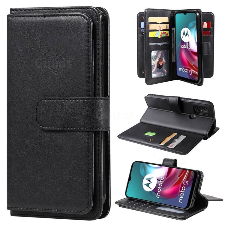Multi-function Ten Card Slots and Photo Frame PU Leather Wallet Phone Case Cover for Motorola Moto G30 - Black