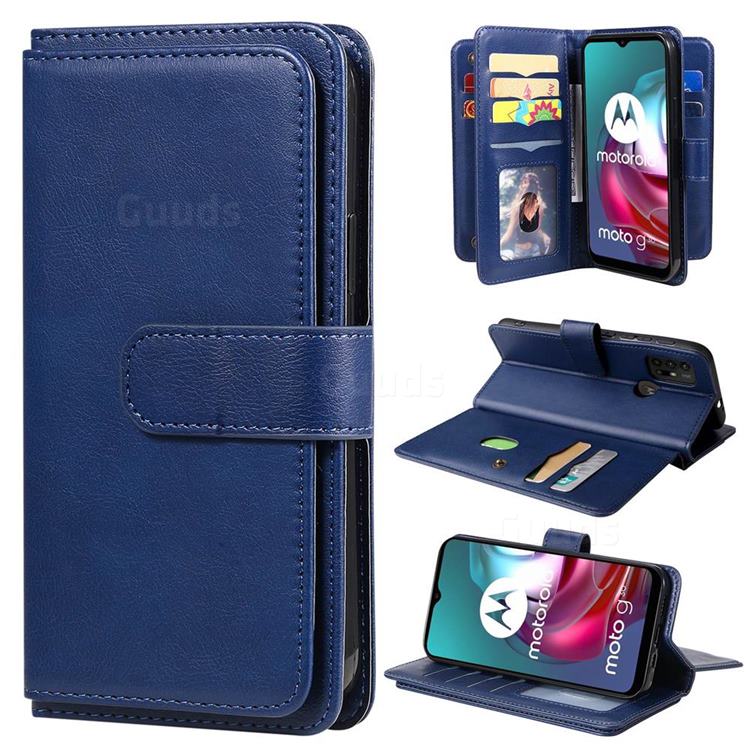 Multi-function Ten Card Slots and Photo Frame PU Leather Wallet Phone Case Cover for Motorola Moto G30 - Dark Blue