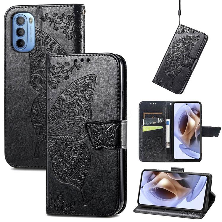 Embossing Mandala Flower Butterfly Leather Wallet Case for Motorola Moto G31 G41 - Black