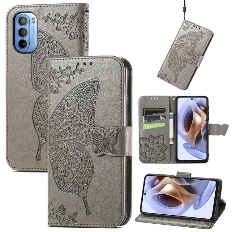 Embossing Mandala Flower Butterfly Leather Wallet Case for Motorola Moto G31 G41 - Gray