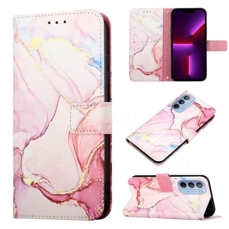 Rose Gold Marble Leather Wallet Protective Case for Motorola Moto G31 G41