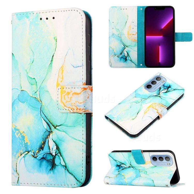 Green Illusion Marble Leather Wallet Protective Case for Motorola Moto G31 G41