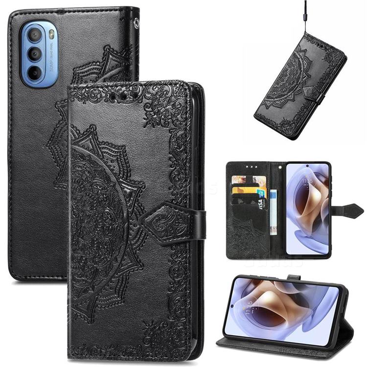 Embossing Imprint Mandala Flower Leather Wallet Case for Motorola Moto G31 G41 - Black