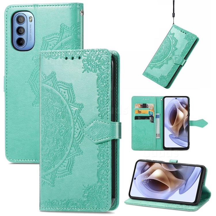 Embossing Imprint Mandala Flower Leather Wallet Case for Motorola Moto G31 G41 - Green
