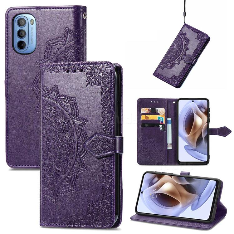 Embossing Imprint Mandala Flower Leather Wallet Case for Motorola Moto G31 G41 - Purple