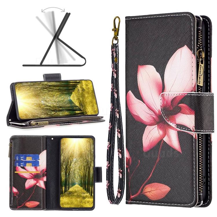 Lotus Flower Binfen Color BF03 Retro Zipper Leather Wallet Phone Case for Motorola Moto G32