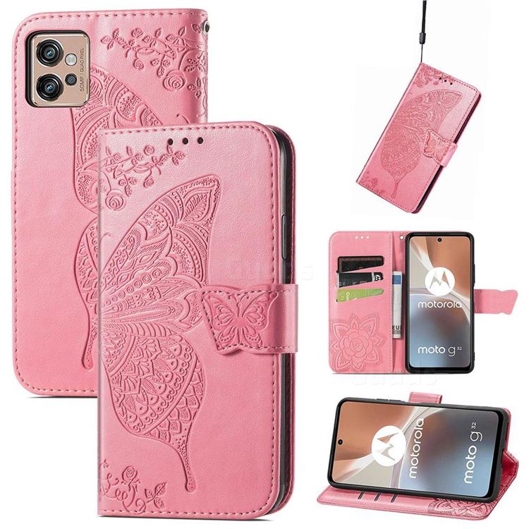 Embossing Mandala Flower Butterfly Leather Wallet Case for Motorola Moto G32 - Pink
