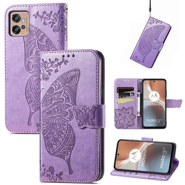 Embossing Mandala Flower Butterfly Leather Wallet Case for Motorola Moto G32 - Light Purple