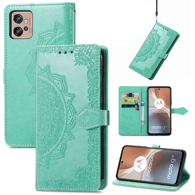 Embossing Imprint Mandala Flower Leather Wallet Case for Motorola Moto G32 - Green