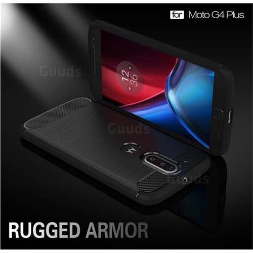 Luxury Carbon Fiber Brushed Wire Drawing Silicone TPU Back Cover for Motorola Moto G4 G4 Plus (Black)