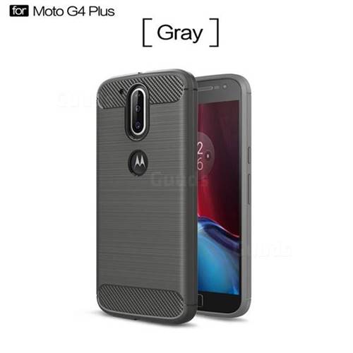 Luxury Carbon Fiber Brushed Wire Drawing Silicone TPU Back Cover for Motorola Moto G4 G4 Plus (Gray)
