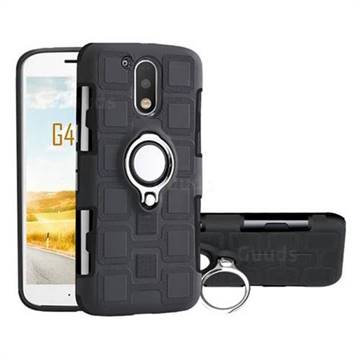 Ice Cube Shockproof PC + Silicon Invisible Ring Holder Phone Case for Motorola Moto G4 G4 Plus - Black