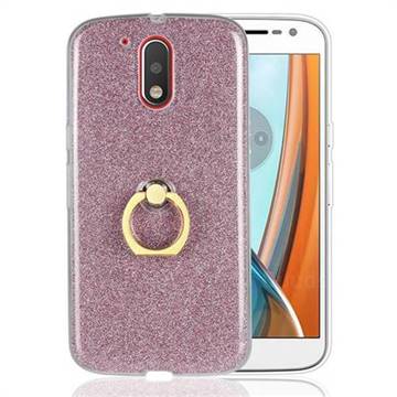 Luxury Soft TPU Glitter Back Ring Cover with 360 Rotate Finger Holder Buckle for Motorola Moto G4 G4 Plus - Pink