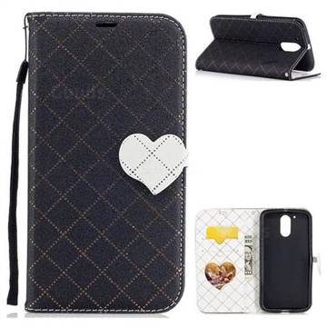 Symphony Checkered Dual Color PU Heart Leather Wallet Case for Motorola Moto G4 G4 Plus - Black