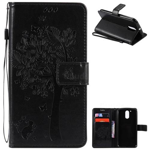 Embossing Butterfly Tree Leather Wallet Case for Motorola Moto G4 G4 Plus - Black