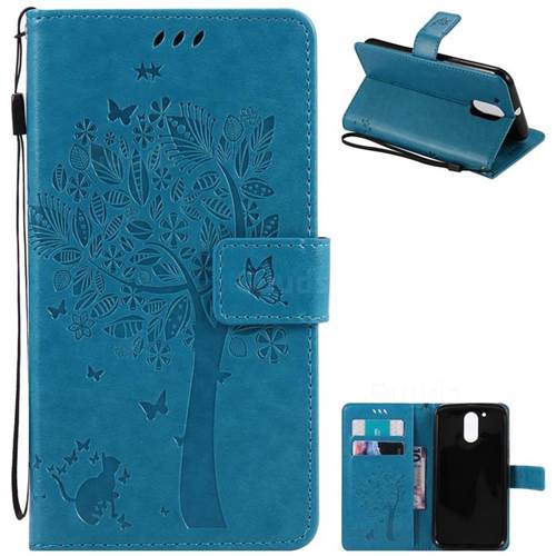Embossing Butterfly Tree Leather Wallet Case for Motorola Moto G4 G4 Plus - Blue