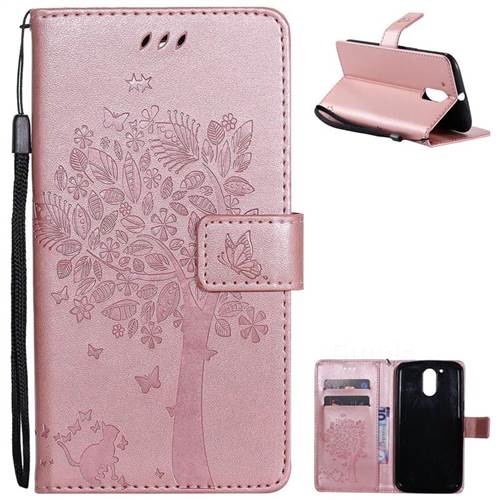 Embossing Butterfly Tree Leather Wallet Case for Motorola Moto G4 G4 Plus - Rose Pink