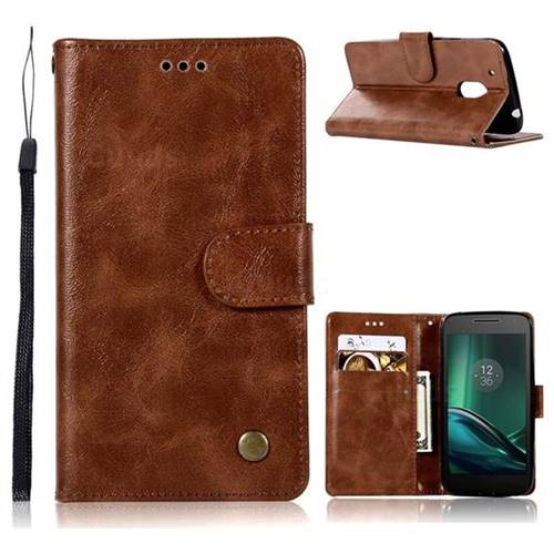 Luxury Retro Leather Wallet Case for Motorola Moto G4 G4 Plus - Brown