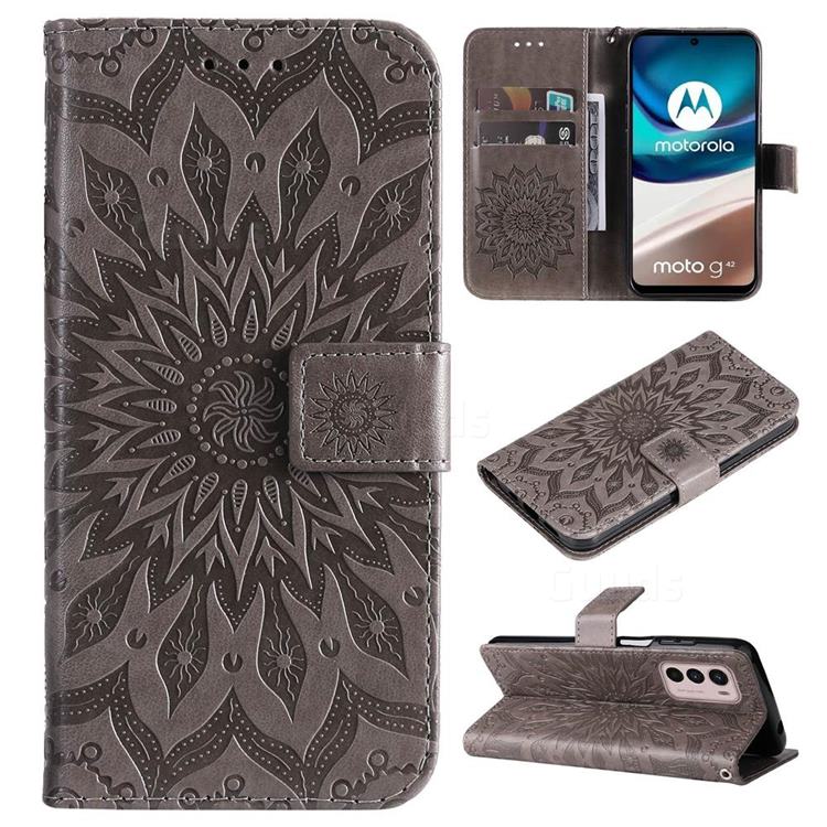 Embossing Sunflower Leather Wallet Case for Motorola Moto G42 - Gray