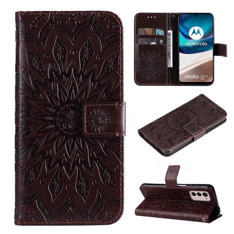 Embossing Sunflower Leather Wallet Case for Motorola Moto G42 - Brown