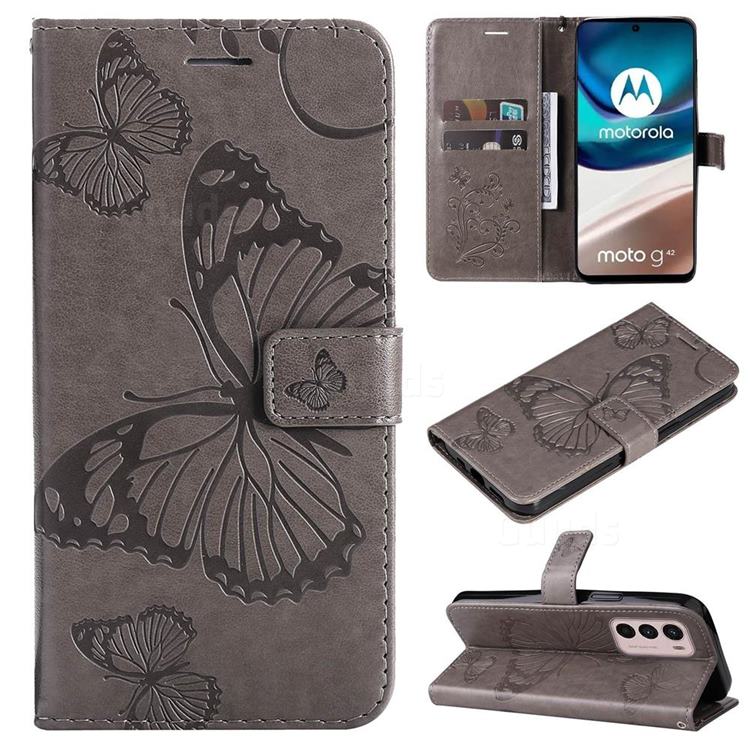 Embossing 3D Butterfly Leather Wallet Case for Motorola Moto G42 - Gray