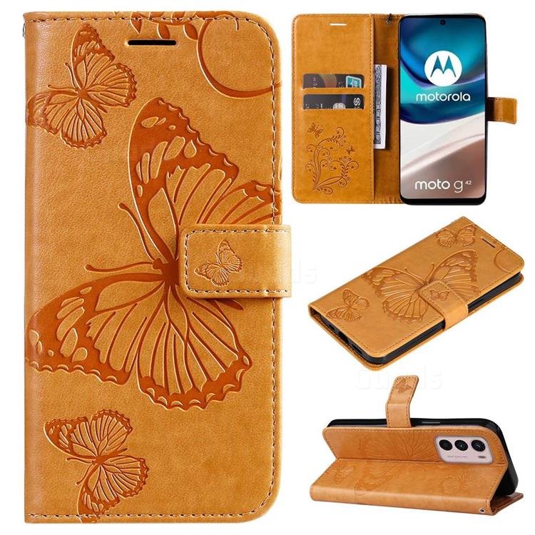 Embossing 3D Butterfly Leather Wallet Case for Motorola Moto G42 - Yellow