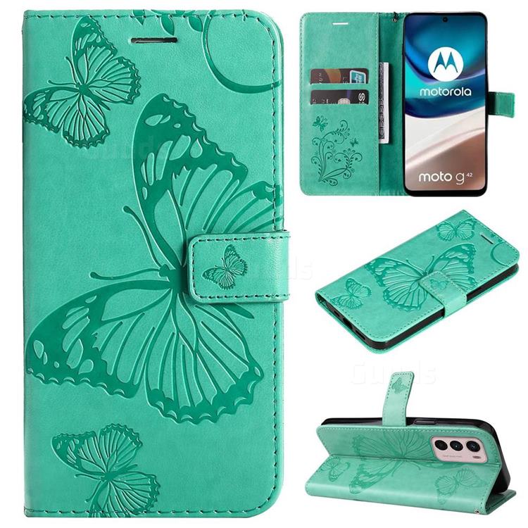 Embossing 3D Butterfly Leather Wallet Case for Motorola Moto G42 - Green