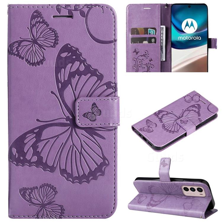 Embossing 3D Butterfly Leather Wallet Case for Motorola Moto G42 - Purple
