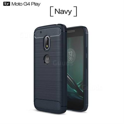 Luxury Carbon Fiber Brushed Wire Drawing Silicone TPU Back Cover for Motorola Moto G4 Play (Navy)