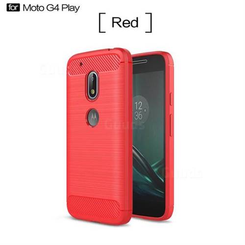 Luxury Carbon Fiber Brushed Wire Drawing Silicone TPU Back Cover for Motorola Moto G4 Play (Red)