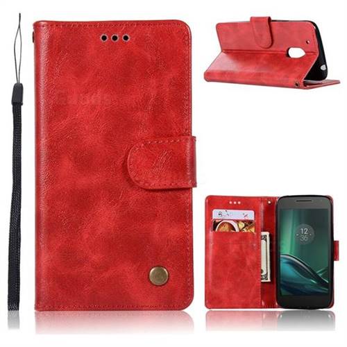 Luxury Retro Leather Wallet Case for Motorola Moto G4 Play - Red
