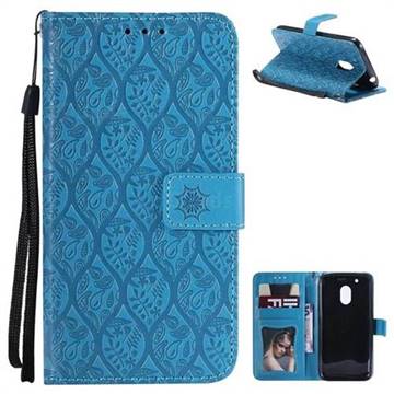 Intricate Embossing Rattan Flower Leather Wallet Case for Motorola Moto G4 Play - Blue
