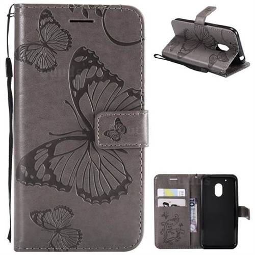 Embossing 3D Butterfly Leather Wallet Case for Motorola Moto G4 Play - Gray