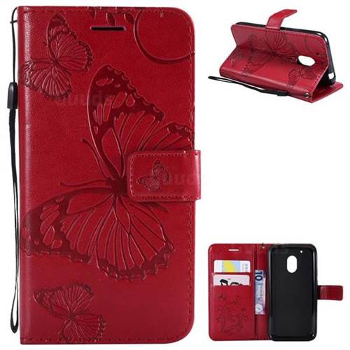 Embossing 3D Butterfly Leather Wallet Case for Motorola Moto G4 Play - Red