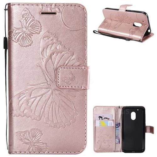 Embossing 3D Butterfly Leather Wallet Case for Motorola Moto G4 Play - Rose Gold