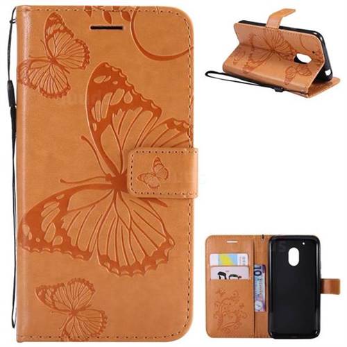 Embossing 3D Butterfly Leather Wallet Case for Motorola Moto G4 Play - Yellow