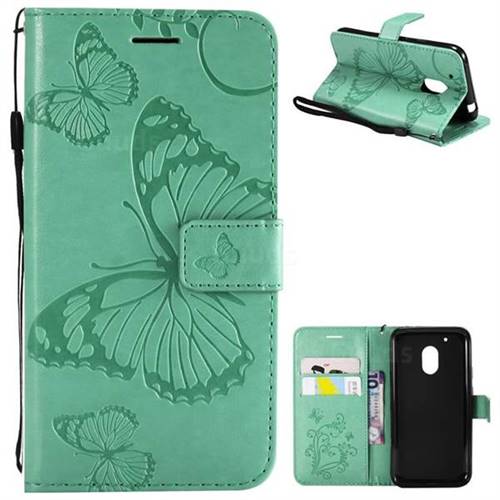 Embossing 3D Butterfly Leather Wallet Case for Motorola Moto G4 Play - Green