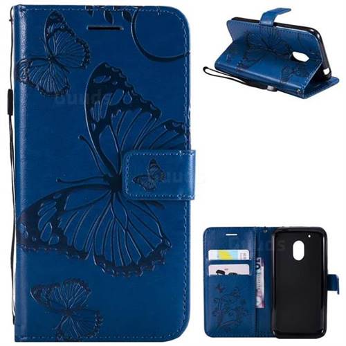 Embossing 3D Butterfly Leather Wallet Case for Motorola Moto G4 Play - Blue