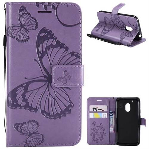 Embossing 3D Butterfly Leather Wallet Case for Motorola Moto G4 Play - Purple