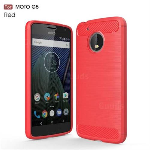 Luxury Carbon Fiber Brushed Wire Drawing Silicone TPU Back Cover for Motorola Moto G5 (Red)