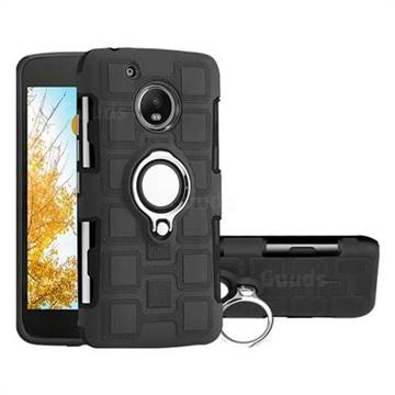 Ice Cube Shockproof PC + Silicon Invisible Ring Holder Phone Case for Motorola Moto G5 - Black