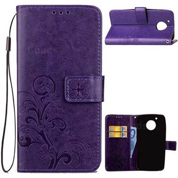 Embossing Imprint Four-Leaf Clover Leather Wallet Case for Motorola Moto G5 - Purple