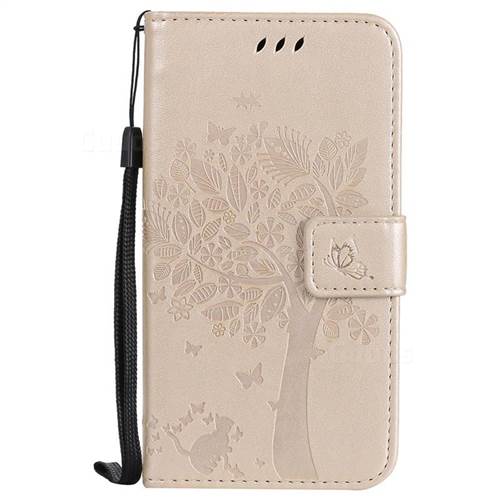 Embossing Butterfly Tree Leather Wallet Case for Motorola Moto G5 - Champagne