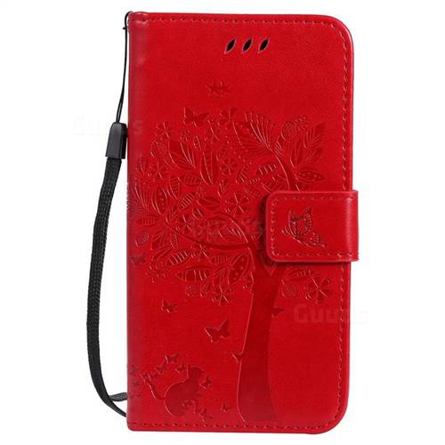 Embossing Butterfly Tree Leather Wallet Case for Motorola Moto G5 - Red