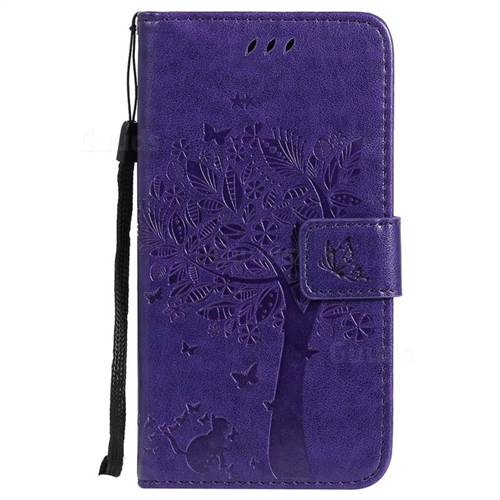 Embossing Butterfly Tree Leather Wallet Case for Motorola Moto G5 - Purple